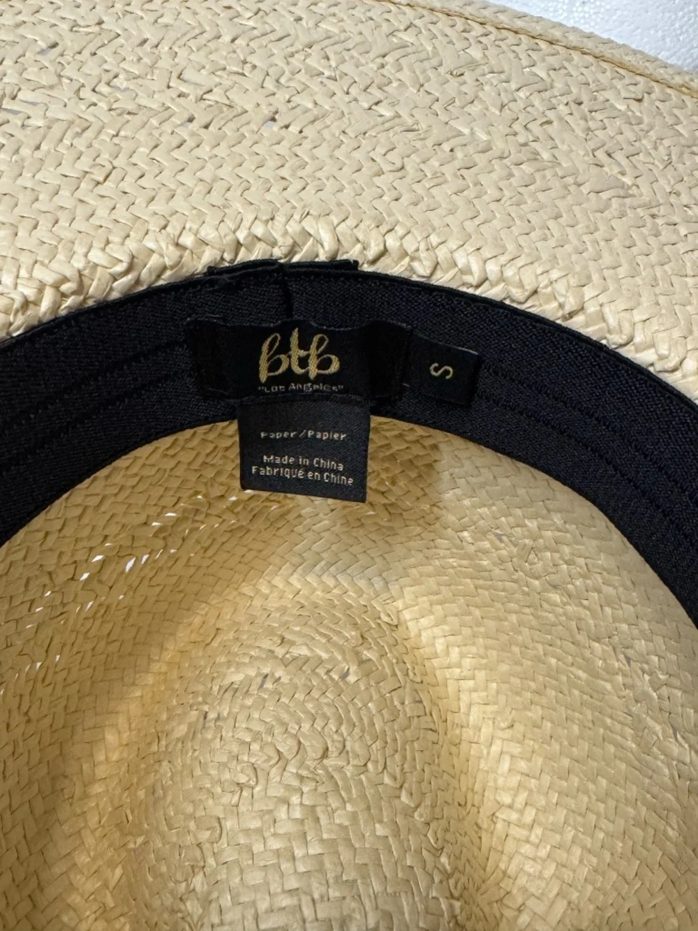 BTB Los Angeles Carrie Wide Brim Woven Straw Sun Hat Taupe Ribbon Size S